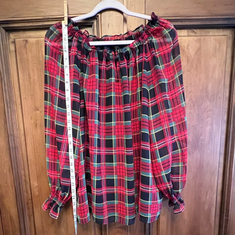 Talbots Red and Navy Plaid Top